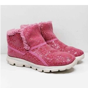 SKECHERS On-the-GO Leopard Print Memory Fur Ankle Boots Pink Sz 8.5